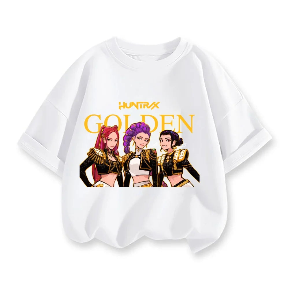 2025 Movie KPop Demon Hunters T-shirt Summer Short Sleeve Tee for Casual Loose 3-12 Year Girl Boy Graphic Printed Tops