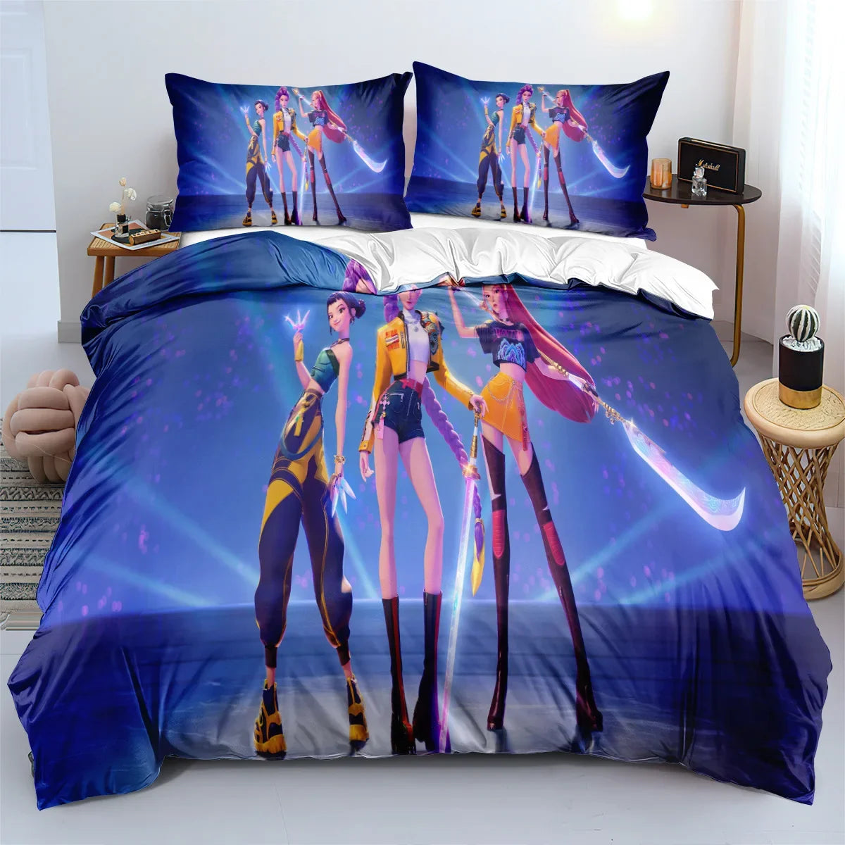 K-Pop Bedding Set Demon Hunters Themed Colorful Print Polyester Student Dormitory Bed Sheet Duvet Cover Kid Gift Home Textile