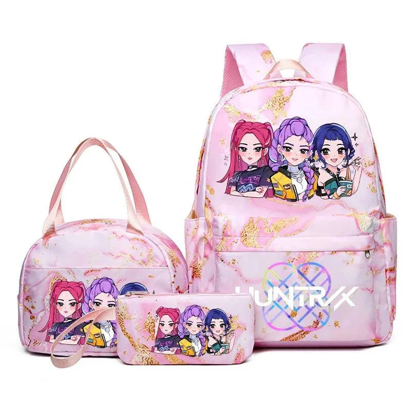 KPop Demon Hunters 3pcs Set Backpack Students Lunch Bag Set Pencil Case Anime Cartoon Fashion Print Student Back To School Gift