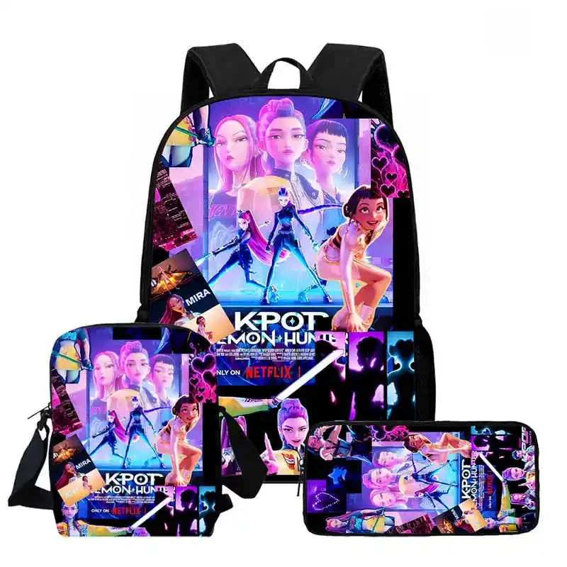 Disney Cartoon  KPop Demon Hunters Child School Backpack With Shoulder Bag Pencil Bag For Kindergarten,Light Weight Child Bags