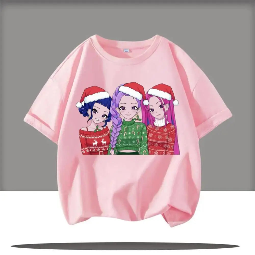 2025 Summer Kpop Demon Hunters T Shirt Kids Cartoon Anime Meme Print Clothes Round Neck Basic Boys Tops Casual Shirts Gift