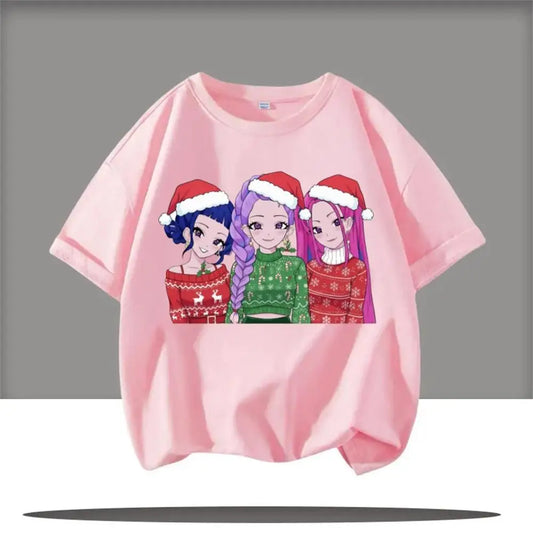 2025 Summer Kpop Demon Hunters T Shirt Kids Cartoon Anime Meme Print Clothes Round Neck Basic Boys Tops Casual Shirts Gift