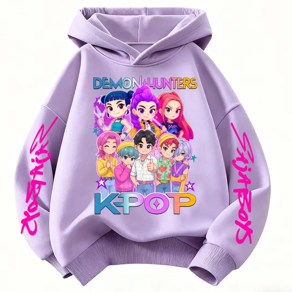 Girls Fashion Casual Sweatshirt Movie New Kids K-Pop Demon Hunters Hooded Tops Toddler Girl Clothes KPop DeCasual Girls Clothing