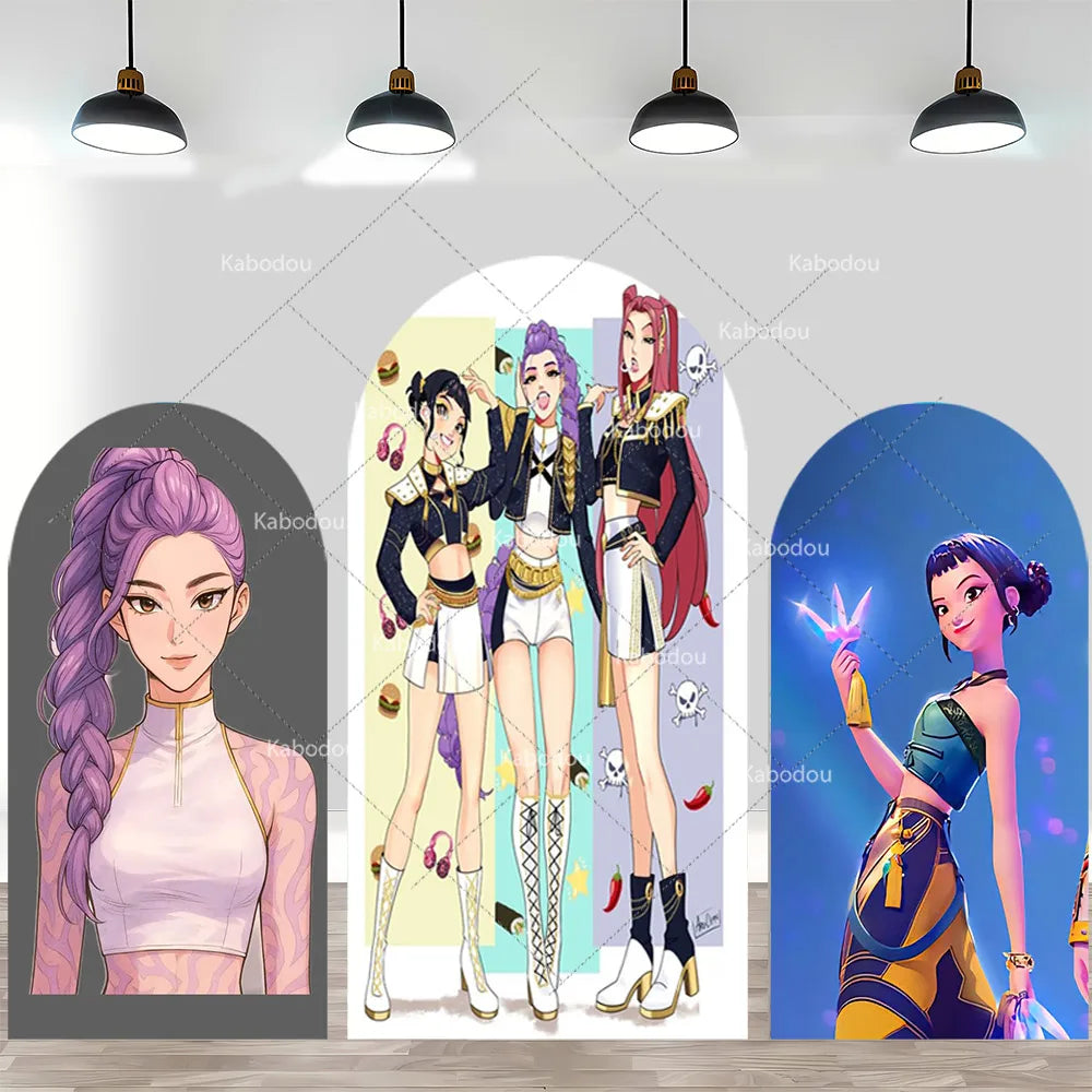 KPop Demon Hunters Theme Arch Backdrop Cover Girl Dance Birthday Party Background Decor Wall Singing Group Concert Baby Shower
