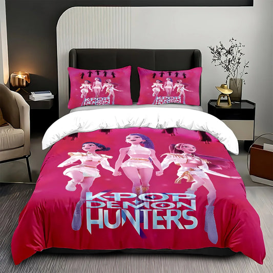 K-Pop Demon Hunters Themed Bedding Set Colorful Print Polyester Student Dormitory Bed Sheet Duvet Cover Kid Gift Home Textile