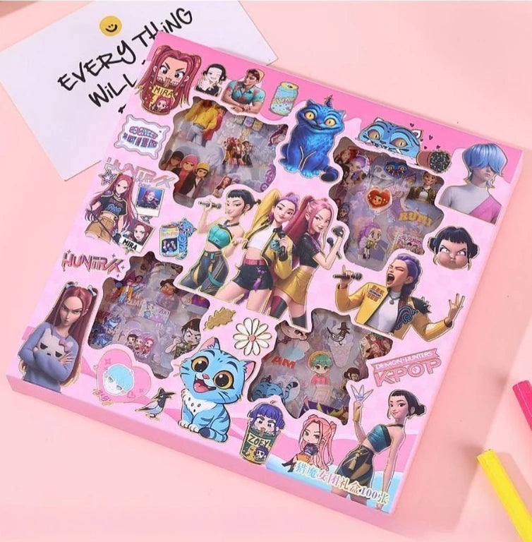 HOT Kpop Demon Hunters 96 sheets Transparent Handbook Stickers Gift Box Waterproof Creative Handbook Material Stickers
