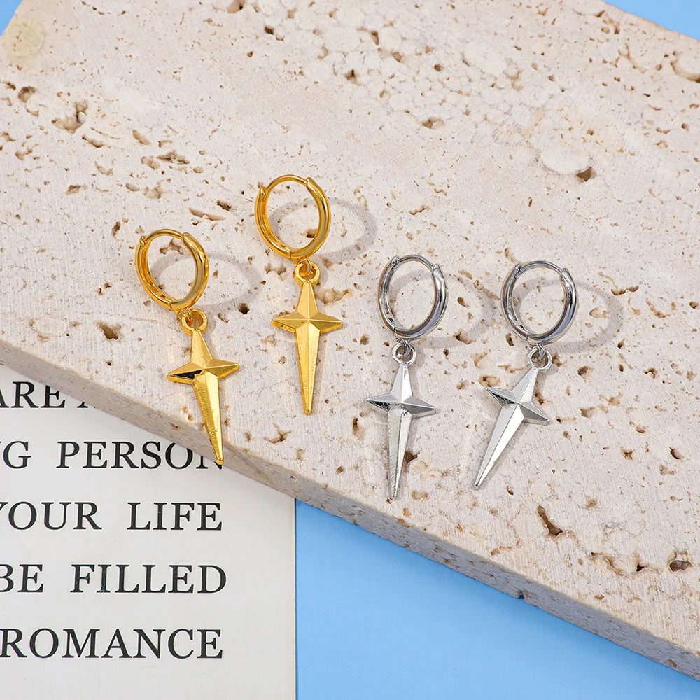 KPop Demon Hunters Jinu Cross Stars Dangle Earrings for Men Women Metal Ear Spring New Gifts Boys Girls Jewelry