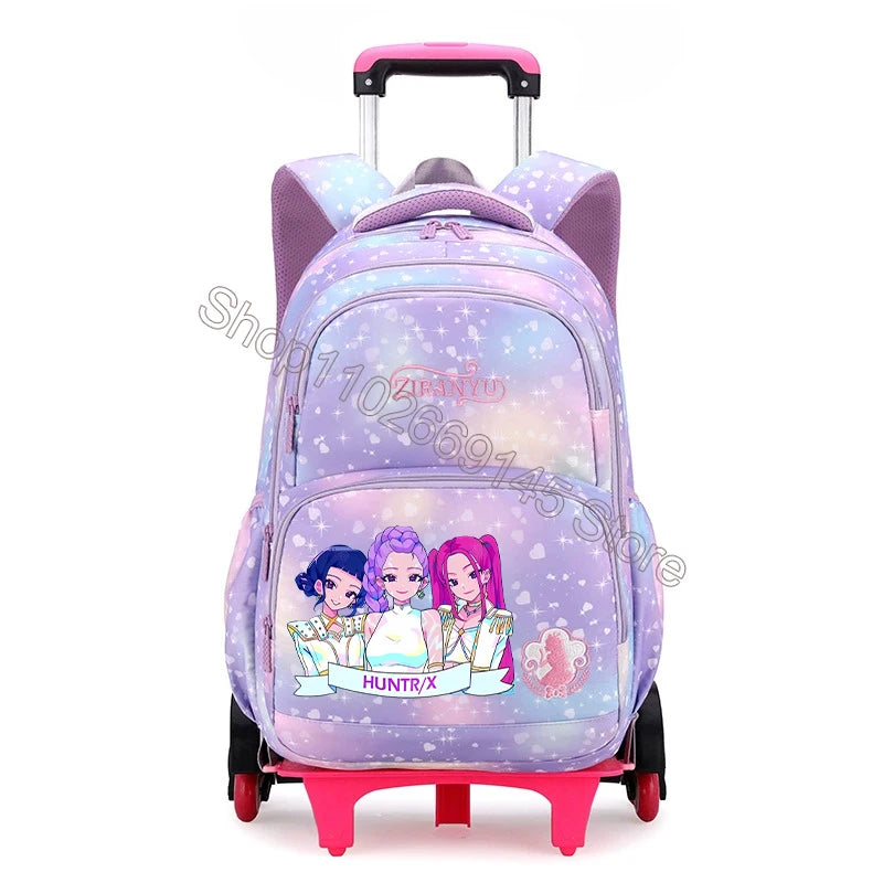 Kpop Demon Hunter Kids Backpack Kawaii Cartoon Printed School Backpack Girls Portable Trolley School Bags Children Birthday Gift