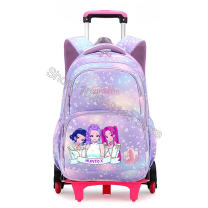 Kpop Demon Hunter Kids Backpack Kawaii Cartoon Printed School Backpack Girls Portable Trolley School Bags Children Birthday Gift