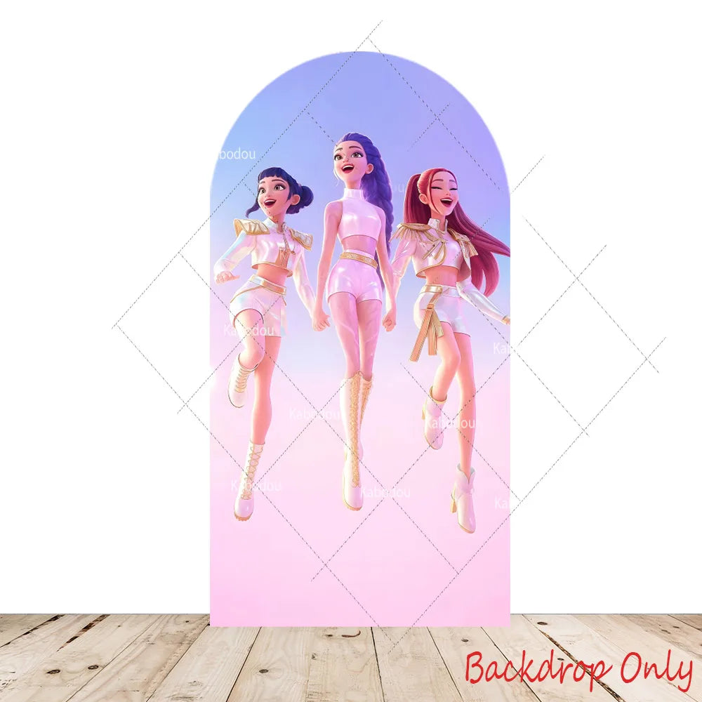 KPop Demon Hunters Theme Arch Backdrop Cover Girl Dance Birthday Party Background Decor Wall Singing Group Concert Baby Shower