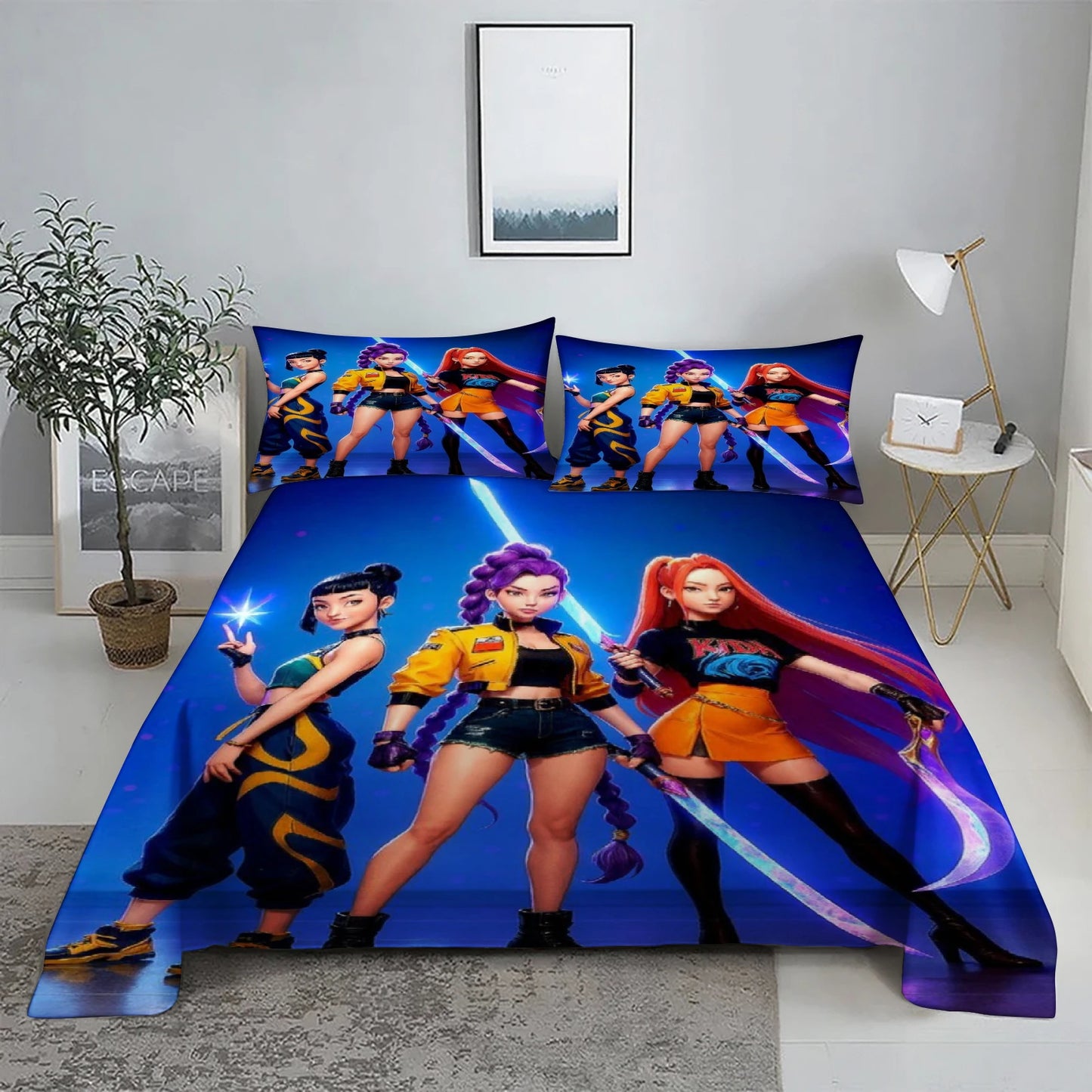 K-Pop D-Demon Hunters 3D Digital Flat sheet set Printing Bedroom Bed Sheet Pillowcase Bedding Kit for Home Decor