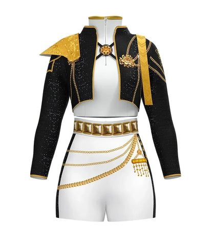 Girls Rumi Zoey Mira Cosplay KPop Demon Hunters Cosplay Costume Children Black Golden Suit Halloween Huntrix Role Playing Outfit