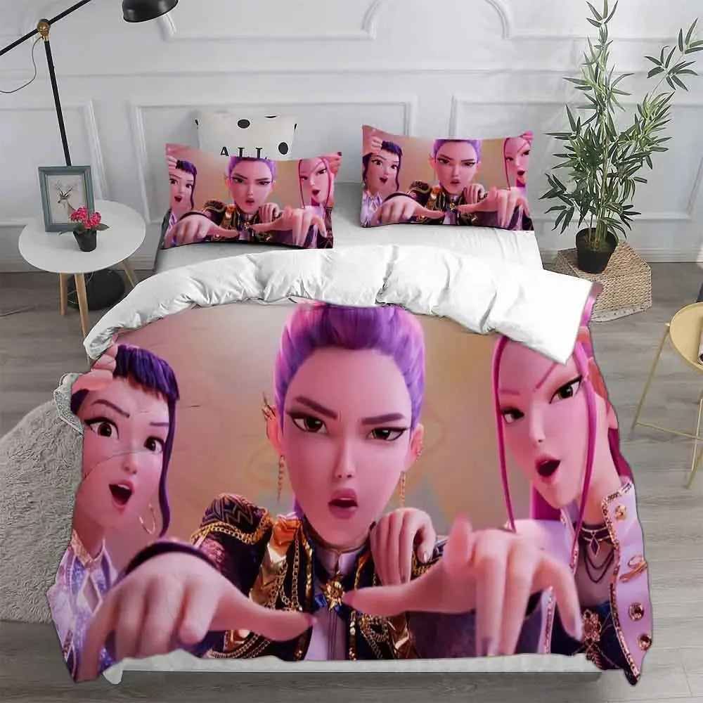 KPop Demon Hunters Bedding Sets EU Single Comforter Quilt Bed Cover Duvet Cover Pillow Case 2-3 Pieces Sets Halloween Costume