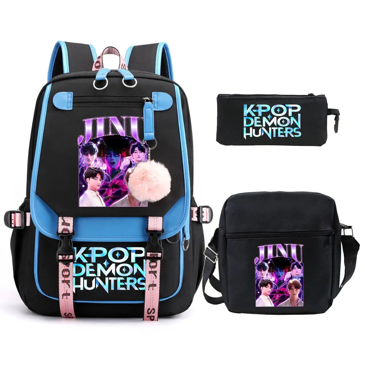 KPop Demon Hunters Backpack Shoulder Bag Pencil Case Three Piece Set Children Fashion Casual SchoolBag Saja Boys Travel Backpack