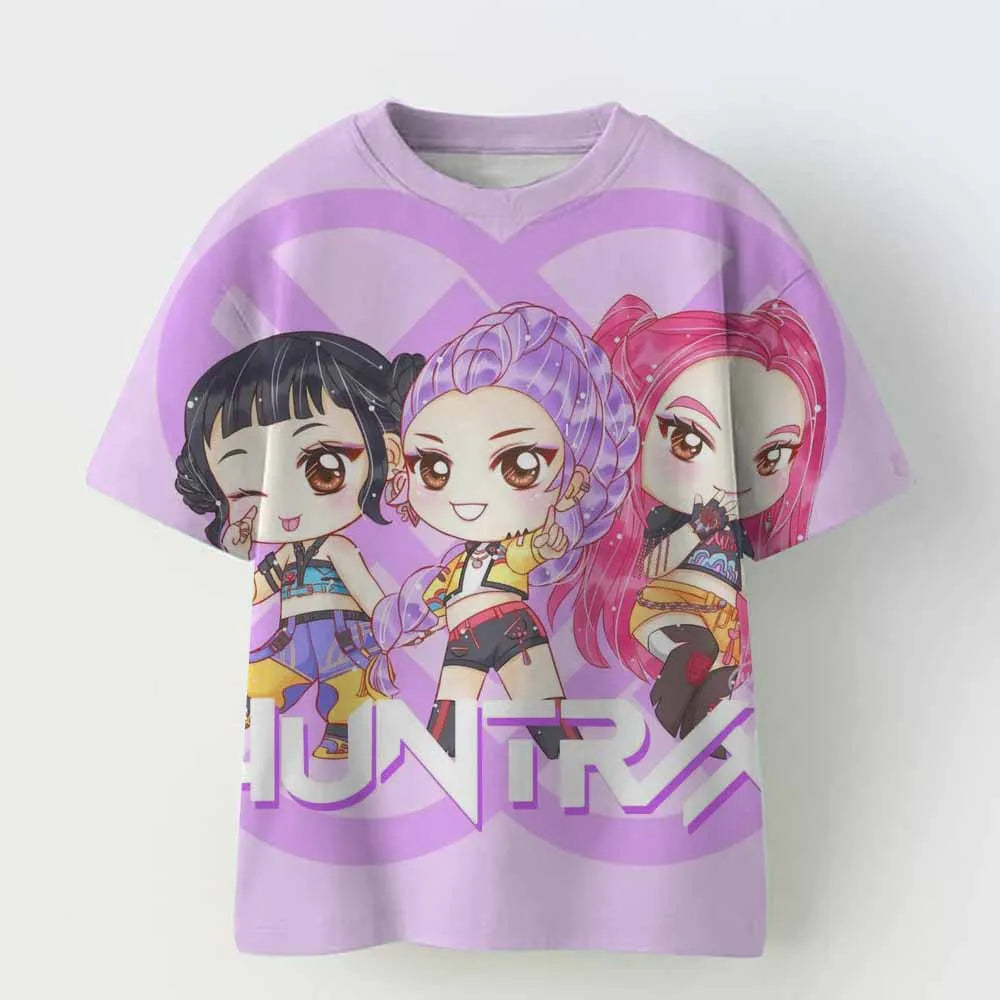 Baby Girl Boy Clothes KPop Demon Hunters 2025 Movie Fans Gift Summer T-shirt Tops Cartoon Print Cool Tshirt Kids Harajuku Top