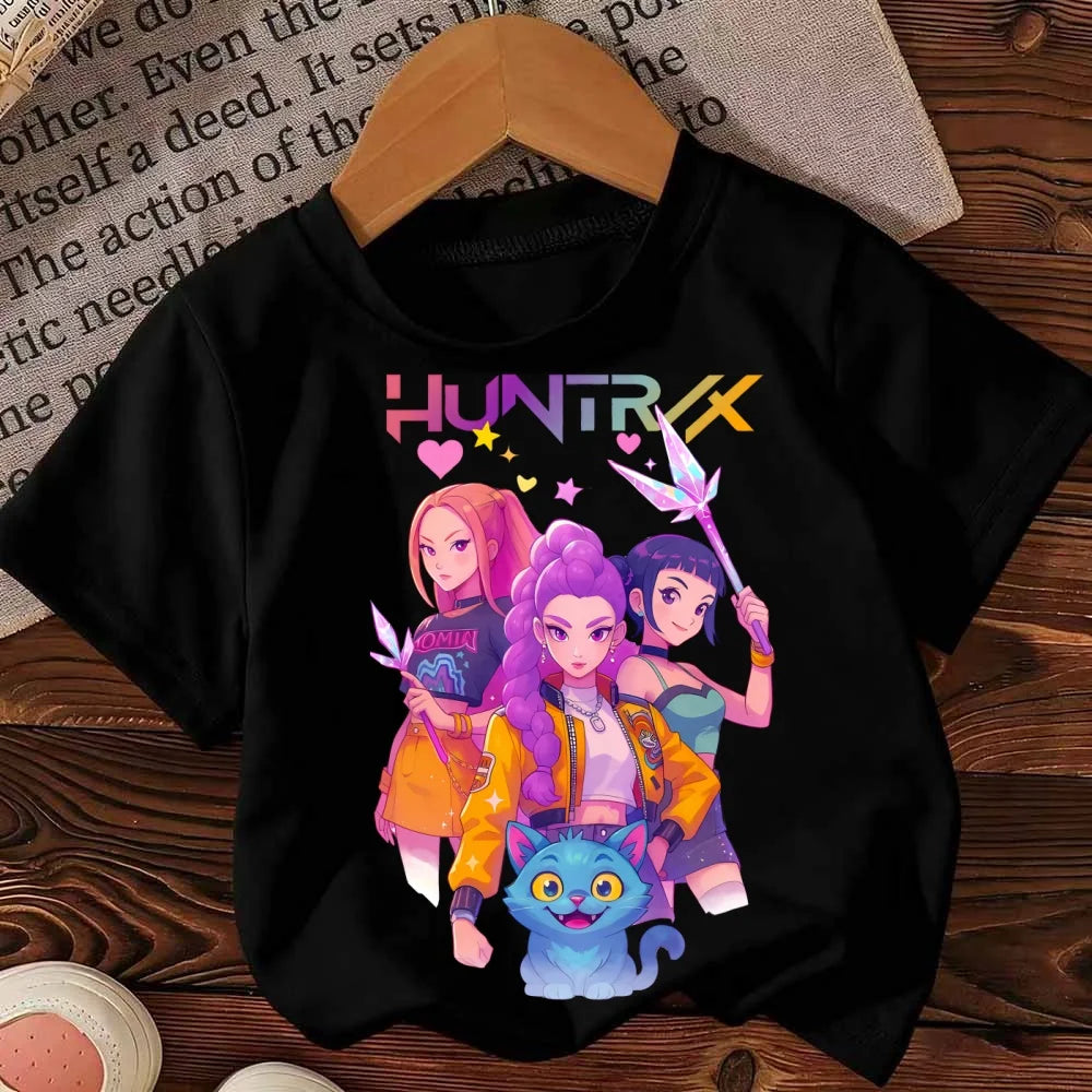 Kids T-Shirt Kpop Demon Hunter HuntrX Graphic Tops Fashion Harajuku Boys Girls Streetwear Short Sleeve Tees Children Clothing
