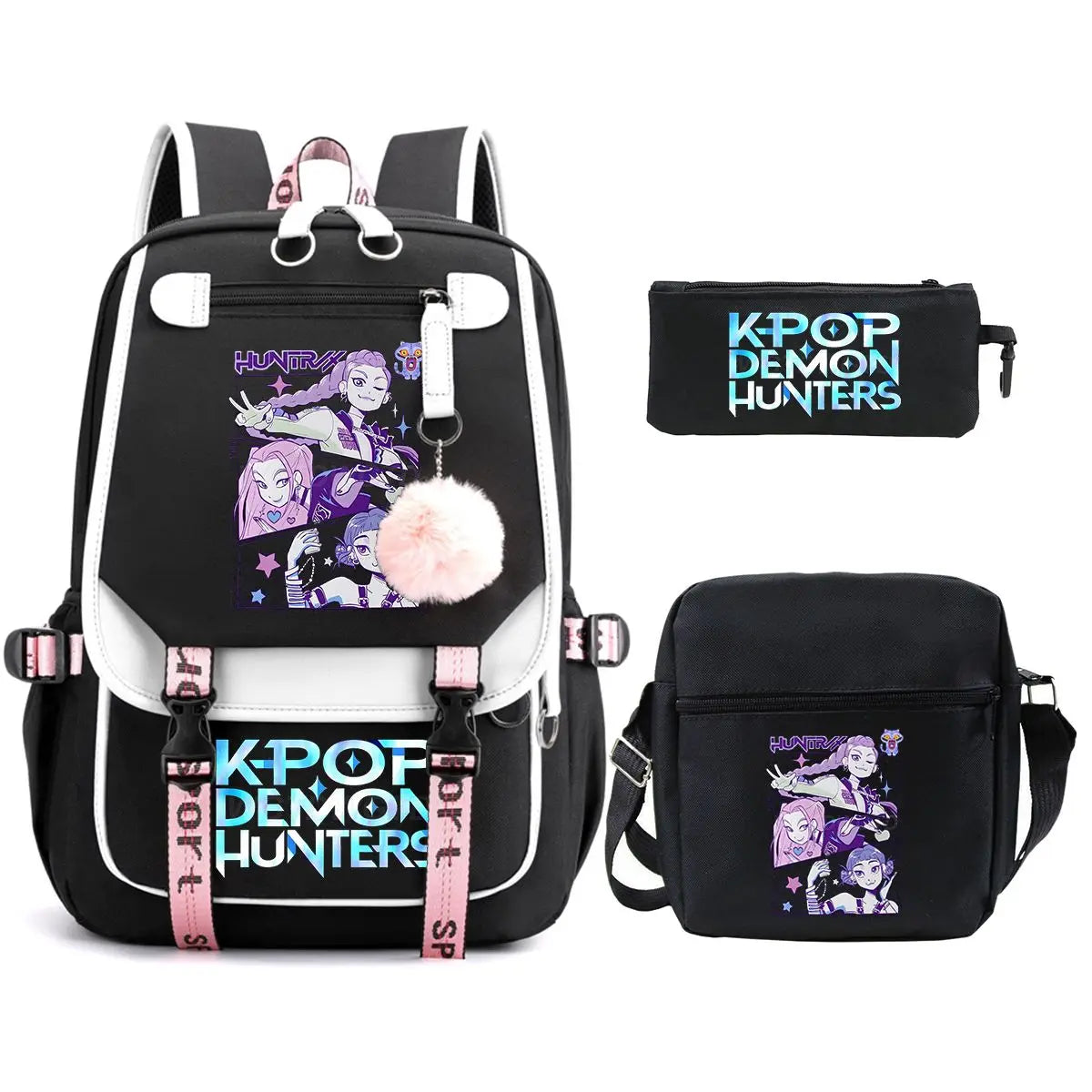 KPop Demon Hunters Backpack Shoulder Bag Pencil Case Three Piece Set Children Fashion Casual SchoolBag Saja Boys Travel Backpack