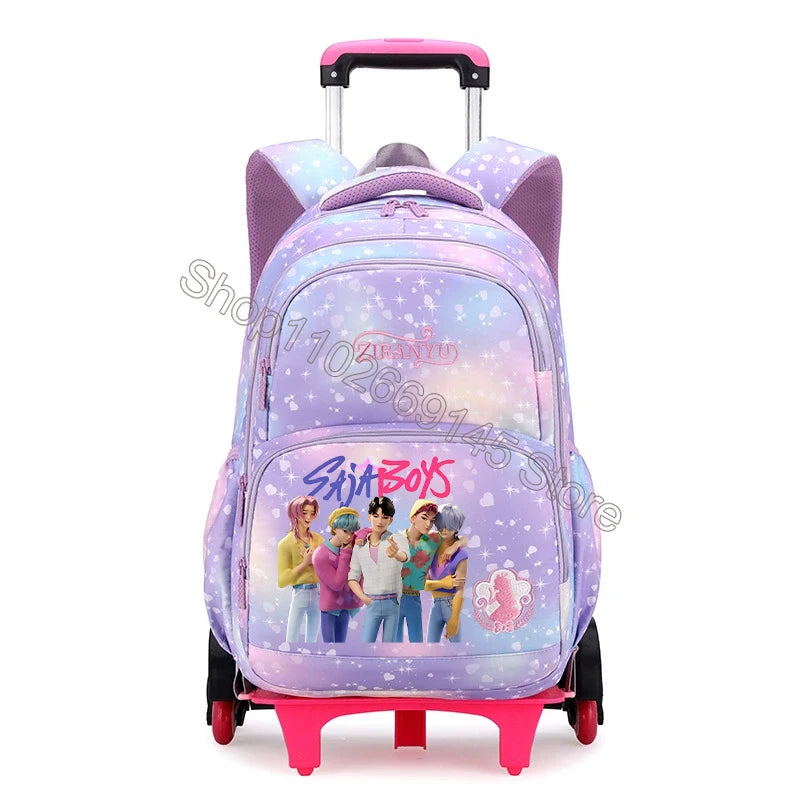 Kpop Demon Hunter Kids Backpack Kawaii Cartoon Printed School Backpack Girls Portable Trolley School Bags Children Birthday Gift