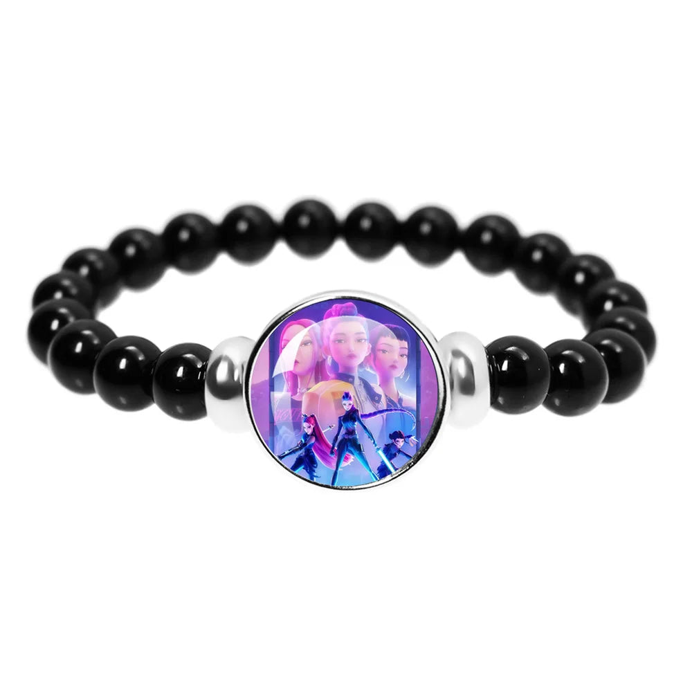 K-Pop Demon Hunters Handmade Glass Bead Bracelet Huntr-x Rumi Zoey Mira Bangles Unisex Jewelry Accessories Fans Gift