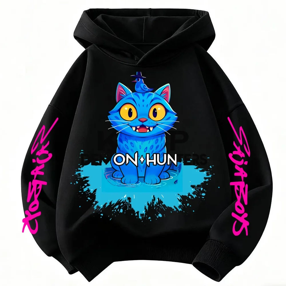 2025 New Saja Boys Derpy KPop Demon Hunter Cartoon Boy Hooded Sweatshirt Warm Wave Fashion Casual Tops Casual Black Clothing