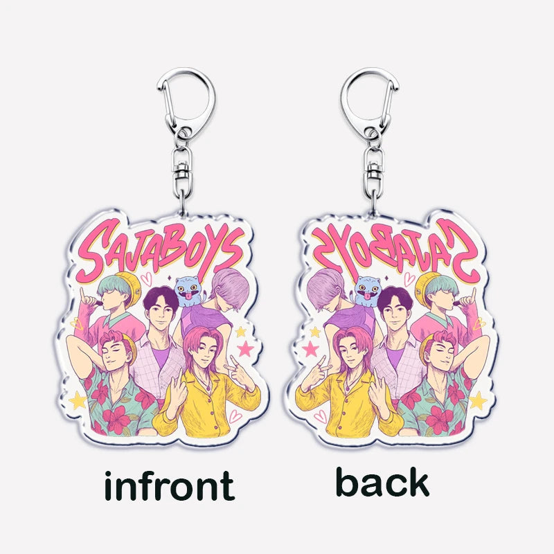 Cute Kpop Band Demon Hunters Huntrix Saja Boys Keychains for Accessories Jewelry Rumi Zoey Jinu Derpy Tiger Keyrings Fans Gifts