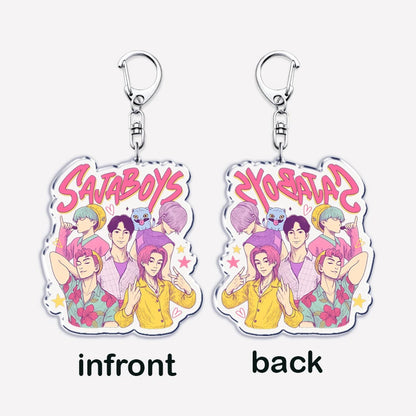 Cute Kpop Band Demon Hunters Huntrix Saja Boys Keychains for Accessories Jewelry Rumi Zoey Jinu Derpy Tiger Keyrings Fans Gifts
