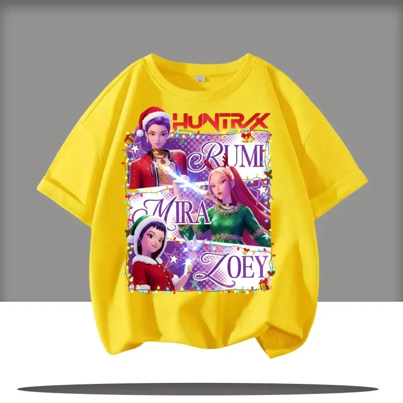 saja boys Short Sleeve T-shirt Cute Kpop Demon Hunters KidsDemon Hunters Children's T Shirt Tiger Harajuku Tshirt for Boys Girls