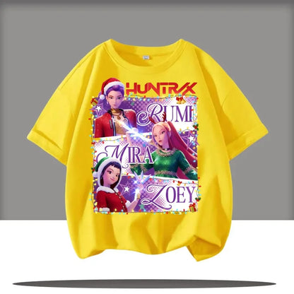 saja boys Short Sleeve T-shirt Cute Kpop Demon Hunters KidsDemon Hunters Children's T Shirt Tiger Harajuku Tshirt for Boys Girls