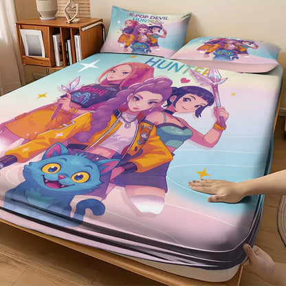 3pcs K-Pop Demon Hunters Printed coreless Bed Sheet Set Multi Size Soft Bed Cover Bedroom Bedding Machine Washable