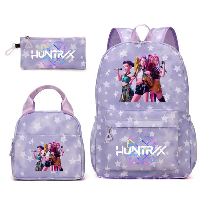 3pcs K-pop Demon Hunters Backpacks Cartoon Anime Schoolbag with A Lunch Bag Waterproof Kids Knapsacks Gifts for Student Rucksack