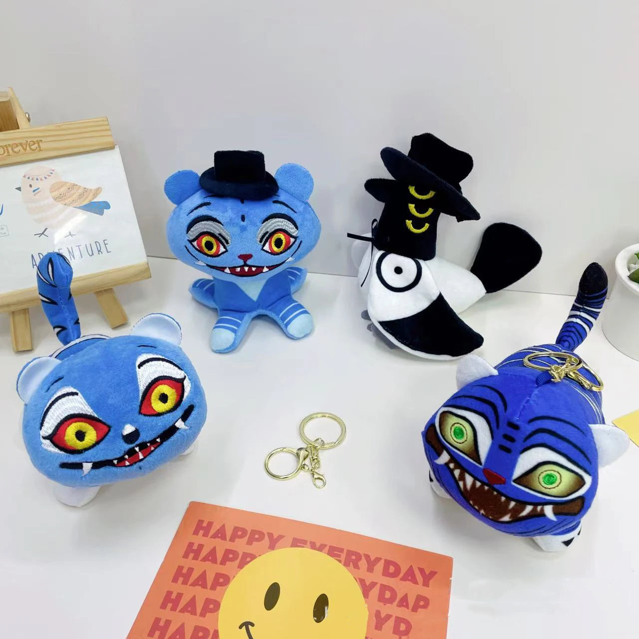 Anime Kpop Demons Hunters Plush Keychain Cute Purple Tiger Black Hat Magpie With 3 Eyes Monster Keychain Plush Toy For Fans Gift