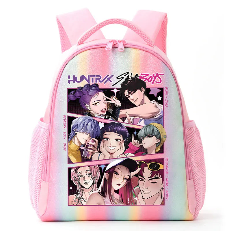 For K-Pop Demon Hunters Student Rainbow Backpack Anime Accessories HUNTR/X Rumi Mira Zoey Schoolbag Children's Birthday Gifts