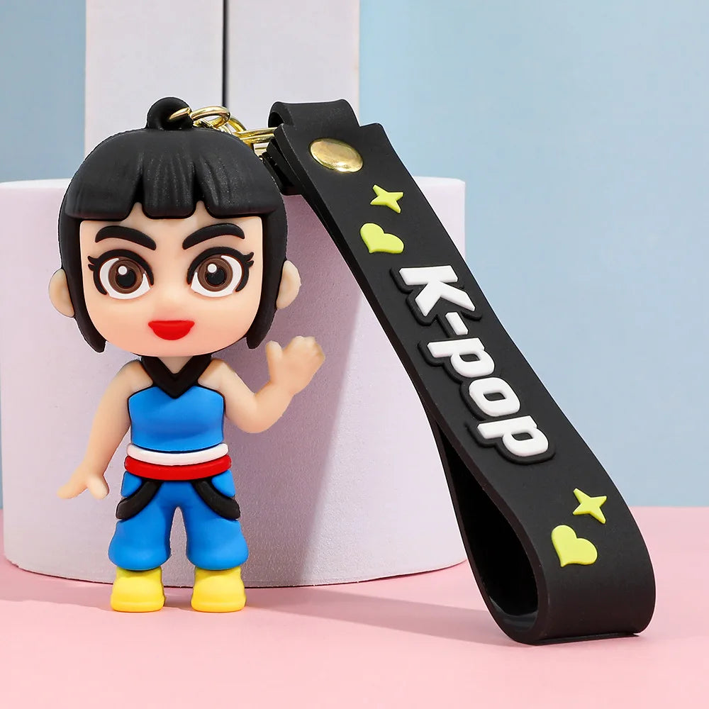 New K-pop Demon Hunters Anime Figure Keyring for Students Car Keychains Rumi Mira Zoey Pendants Backpack Decoration Key Ring