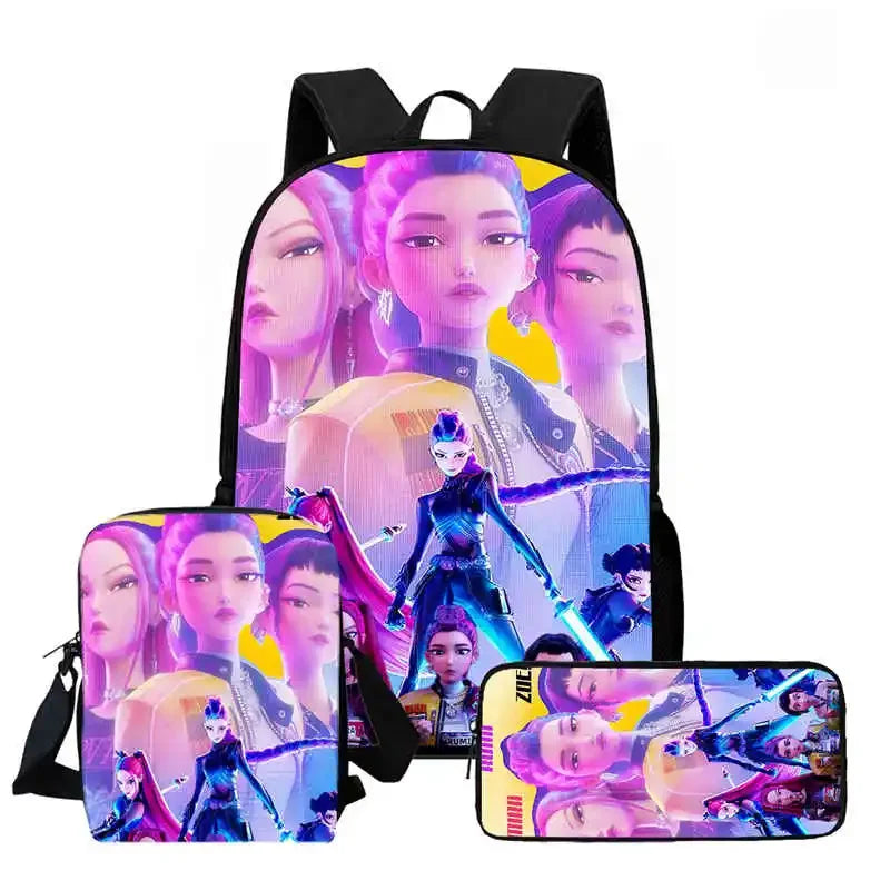 Disney Cartoon  KPop Demon Hunters Child School Backpack With Shoulder Bag Pencil Bag For Kindergarten,Light Weight Child Bags