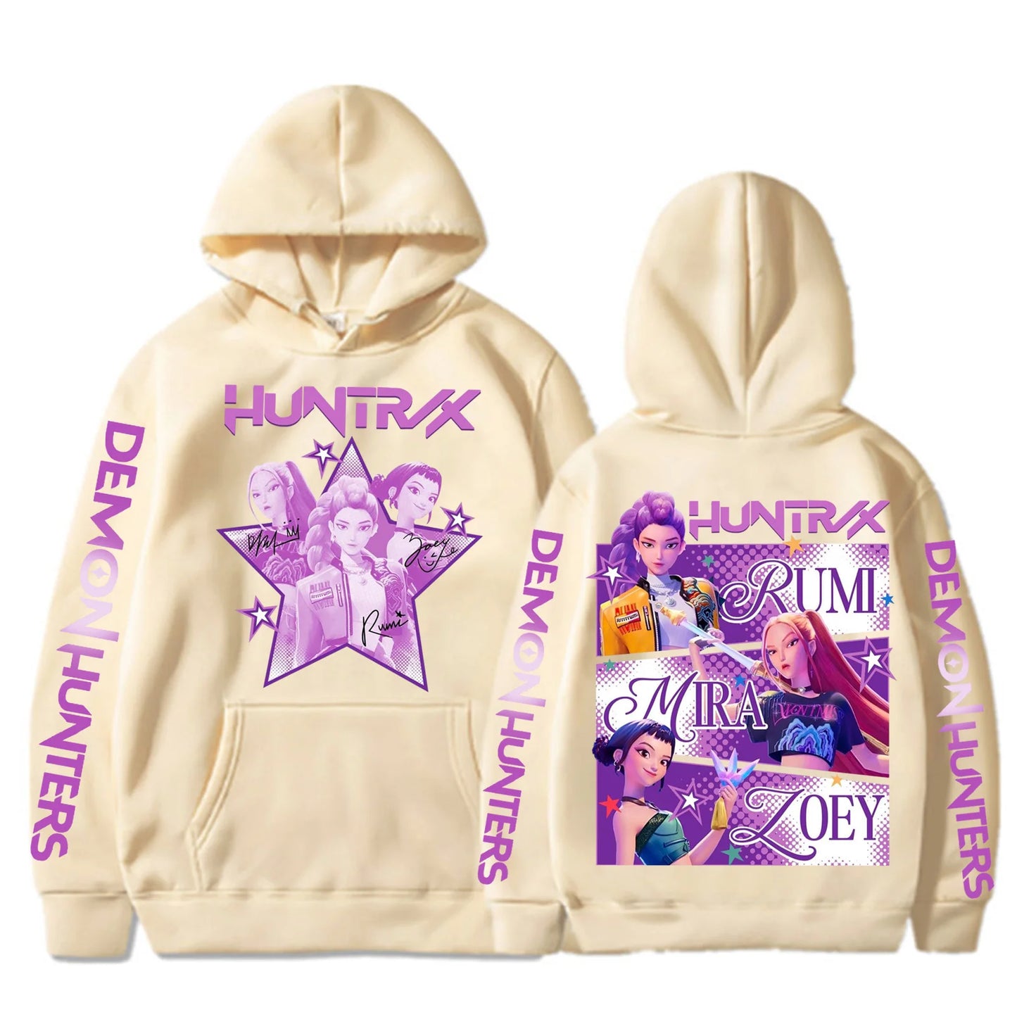 Harajuku Kpop Demon Hunters Graphic Hoodie Mira Rumi Zoey Huntrix Print Hooded Pullover Man Woman Fans Gift Casual Sweatshirt