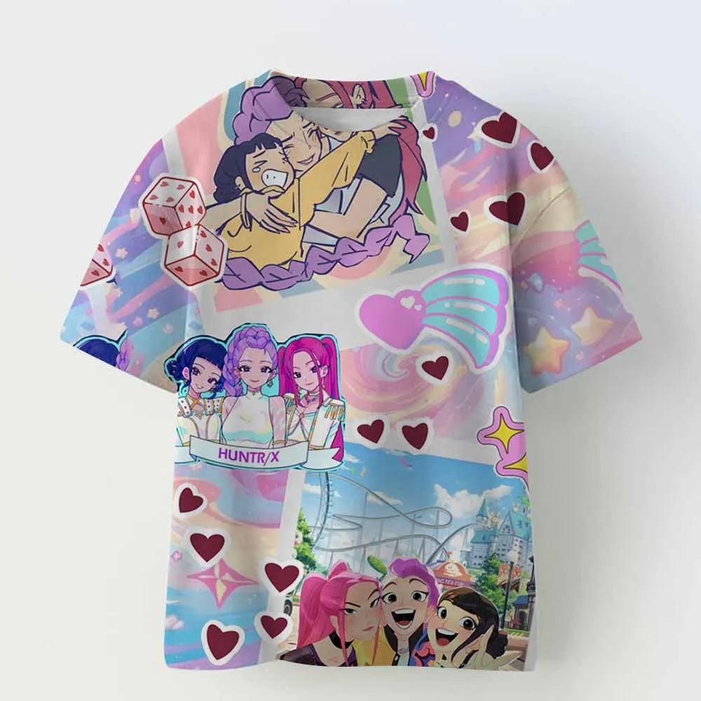 Kpop Demon Hunters Kids Clothing Short Sleeve Tee Cute Kpop Demon Hunters Tiger Harajuku T-shirt Men Women Boys Girls Black Top