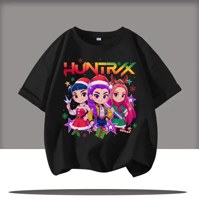 Huntrix Kpop Demon Hunters T-Shirt for Boys Girls Fans Gift Summer Crew Neck Short Sleeve Tees Fashion Kids T-shirt