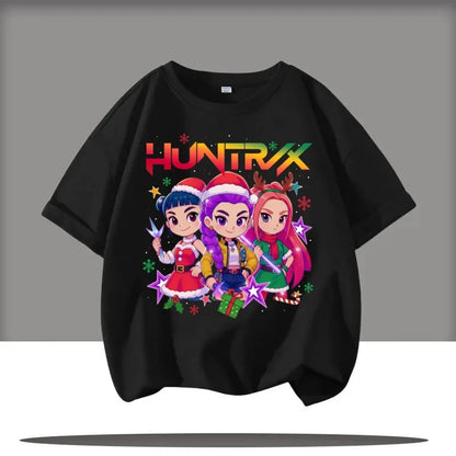 Huntrix Kpop Demon Hunters T-Shirt for Boys Girls Fans Gift Summer Crew Neck Short Sleeve Tees Fashion Kids T-shirt