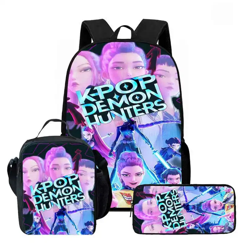 Disney Cartoon KPop Demon Hunters Child School Backpack With Lunch Bags Pencil Bags For,Light Weight Child School Bags