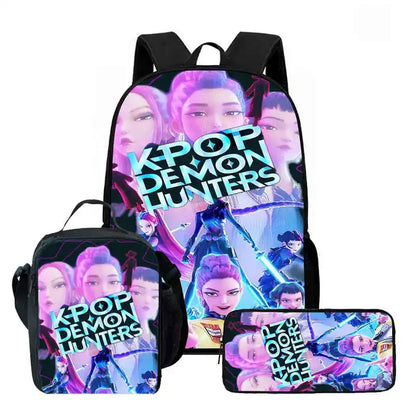 Disney Cartoon KPop Demon Hunters Child School Backpack With Lunch Bags Pencil Bags For,Light Weight Child School Bags