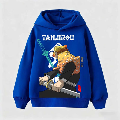 Kids Anime Demon Slayer Tomioka Print Cotton Hoodie Unisex Boys Girls Casual Tshirt 100-160cm Childrens Cartoon Clothes