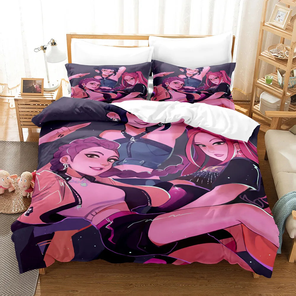 3pcs Kpop Demon Hunters Theme Duvet Cover Set EU Single Size Bedding Sets Quilt Cover Duvet Cover for Kids Adults k pop Huntrix