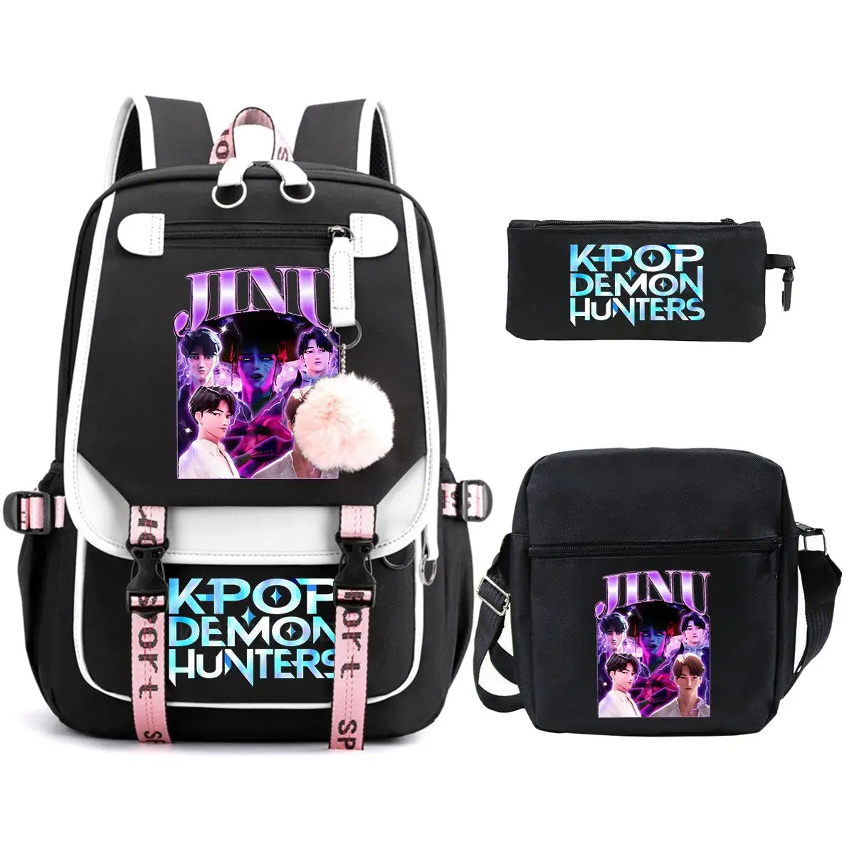KPop Demon Hunters Backpack Shoulder Bag Pencil Case Three Piece Set Children Fashion Casual SchoolBag Saja Boys Travel Backpack