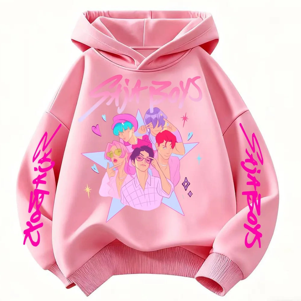 KPop Demon Hunter Saja Boys Cartoon Girls Boy Hooded Sweatshirt Warm Children's Korean Wave Fashion Casual Tops Casual Clothing