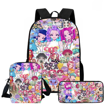 Cartoon  KPop Demon Hunters Child School Backpack With Shoulder Bag Pencil Bag For Kindergarten,Light Weight Child Bags