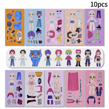 6-16 Sheets Funny Kpop Demon Hunters Make A Face Puzzle Stickers Kid DIY Game Children Education Toy Gift Xmas Newyear Gifts