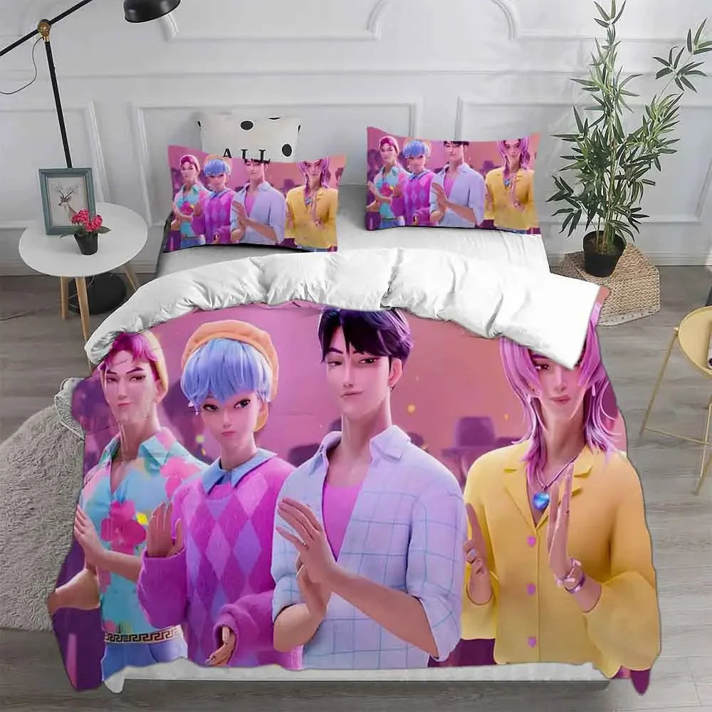 K-Pop D-Demon Hunters Theme Duvet Set EU Single Size Bedding Sets Quilt Bed Cover Duvet Cover 3Pieces for Kids & Adults