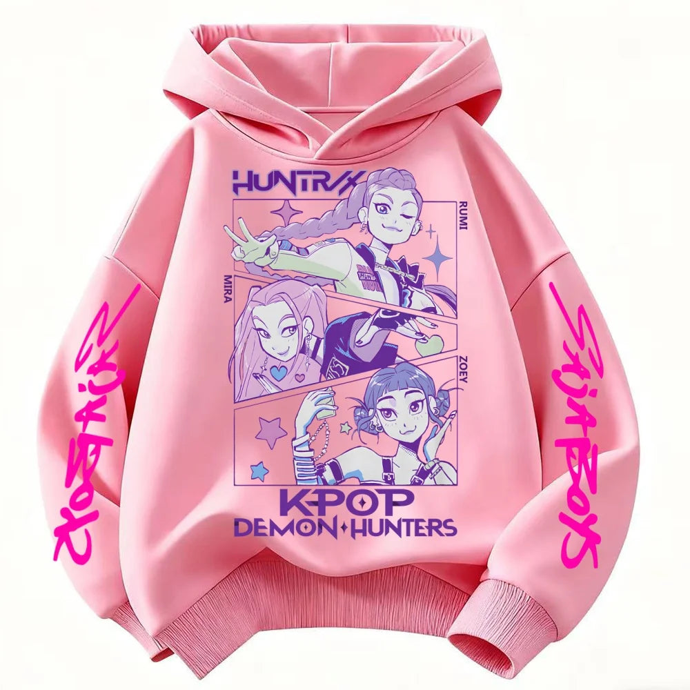 KPop Demon Hunters Huntrix Hoodie Kids Hooded Sweatshirt Baby Girls Pullover Hoodies Boys Fashion Outerwear Children's Clothing