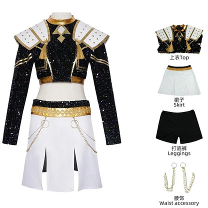 Kids Rumi Zoey Mira Cosplay KPop Demon Hunters Costume Women Girls Black Golden Suit Saja Boys Halloween Role Playing Outfits