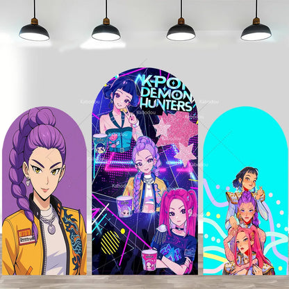 KPop Demon Hunters Backdrop Arch Cover Boy Band Girl Birthday Party Background Decoration Wall Princess Singing Group Concert